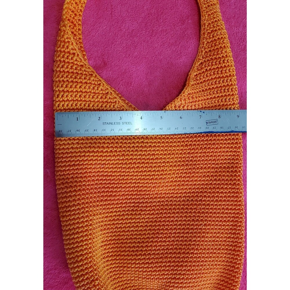 Vintage Chateau Shoulder Bag Crossbody Orange Hand Crocheted Boho Retro Y2K 80s - Picture 6 of 10
